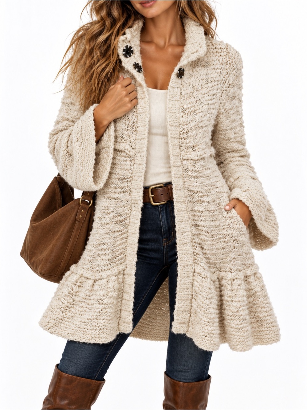 Free People Long Wool Blend Sweater Coat Cardigan Medium